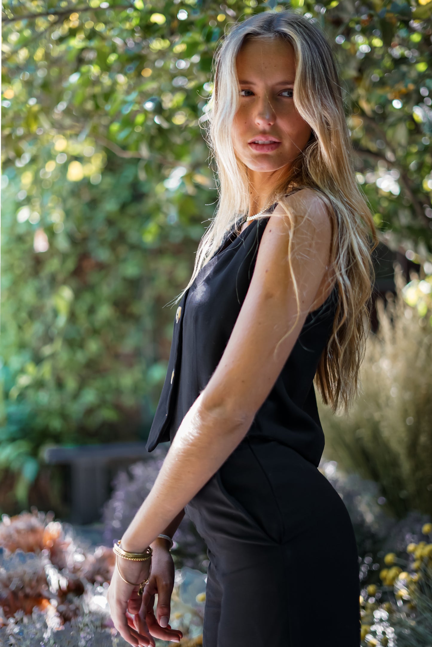 Pantalón crop negro mujer cupro - Pantalón Perissa