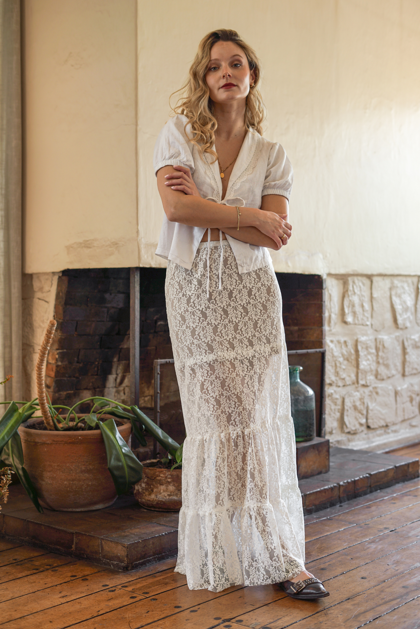 Blusa Mujer Lino Blanco - Blusa Tulipán