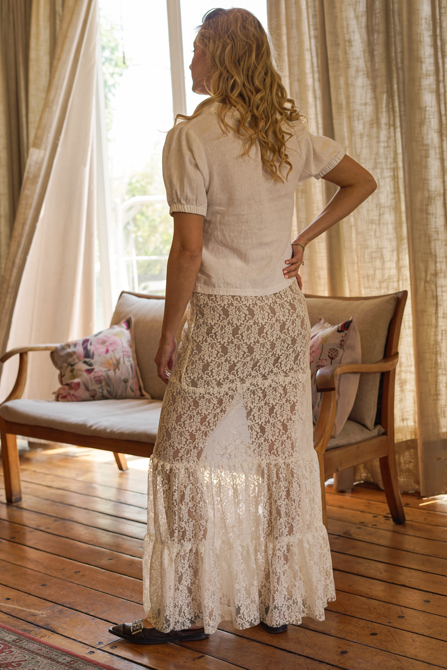 Blusa Mujer Lino Blanco - Blusa Tulipán