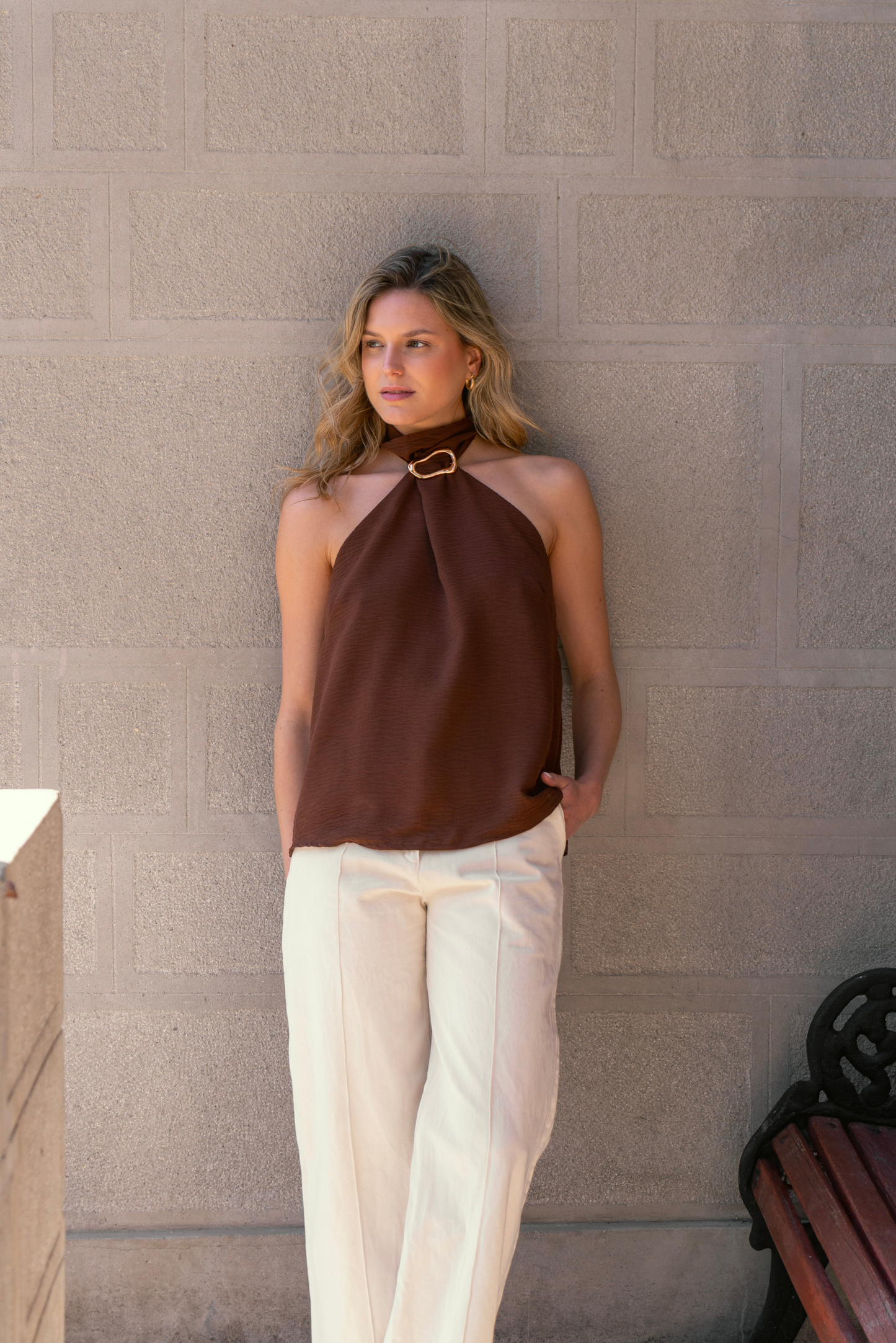 Top mujer café - Top Halter Café