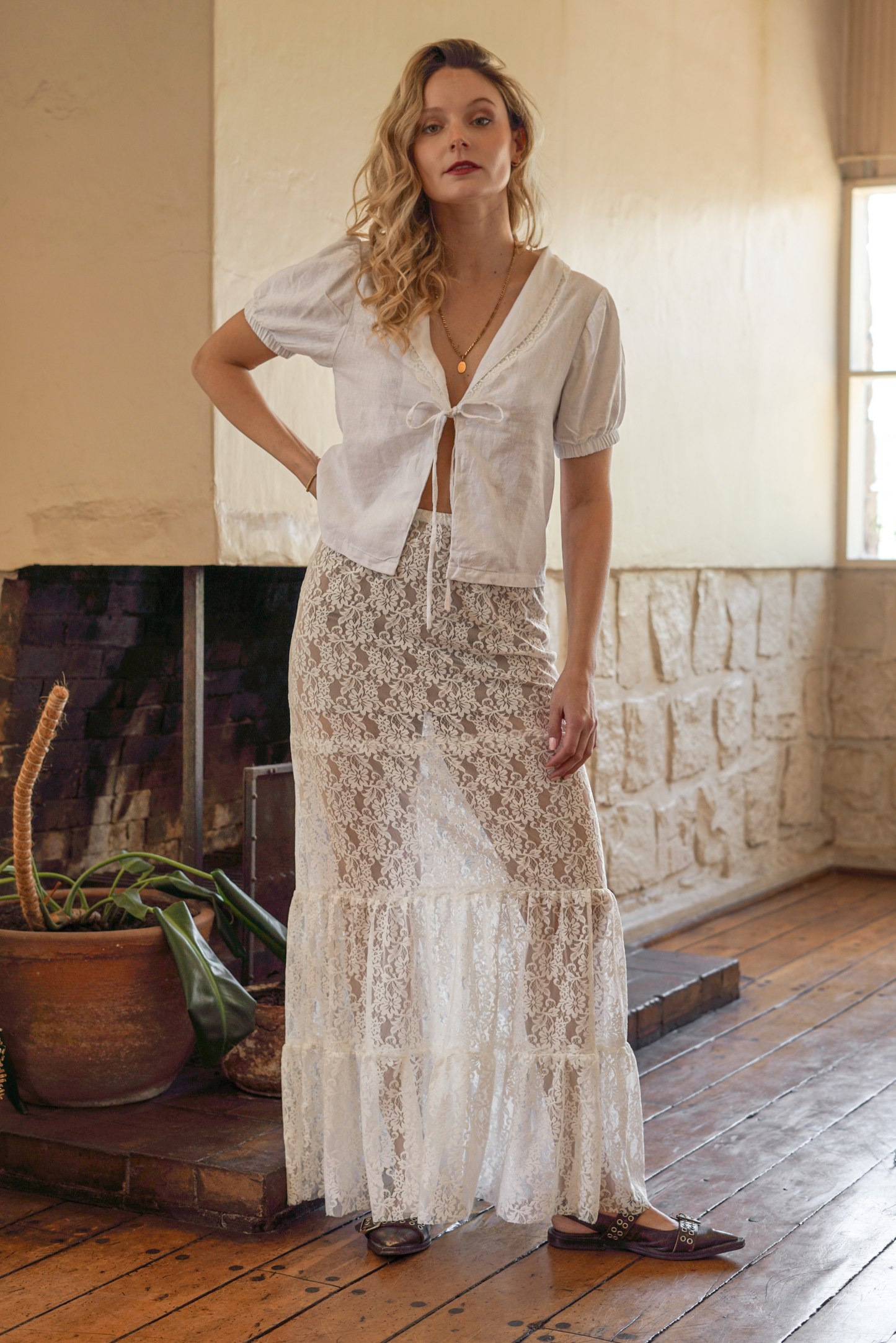 Blusa Mujer Lino Blanco - Blusa Tulipán