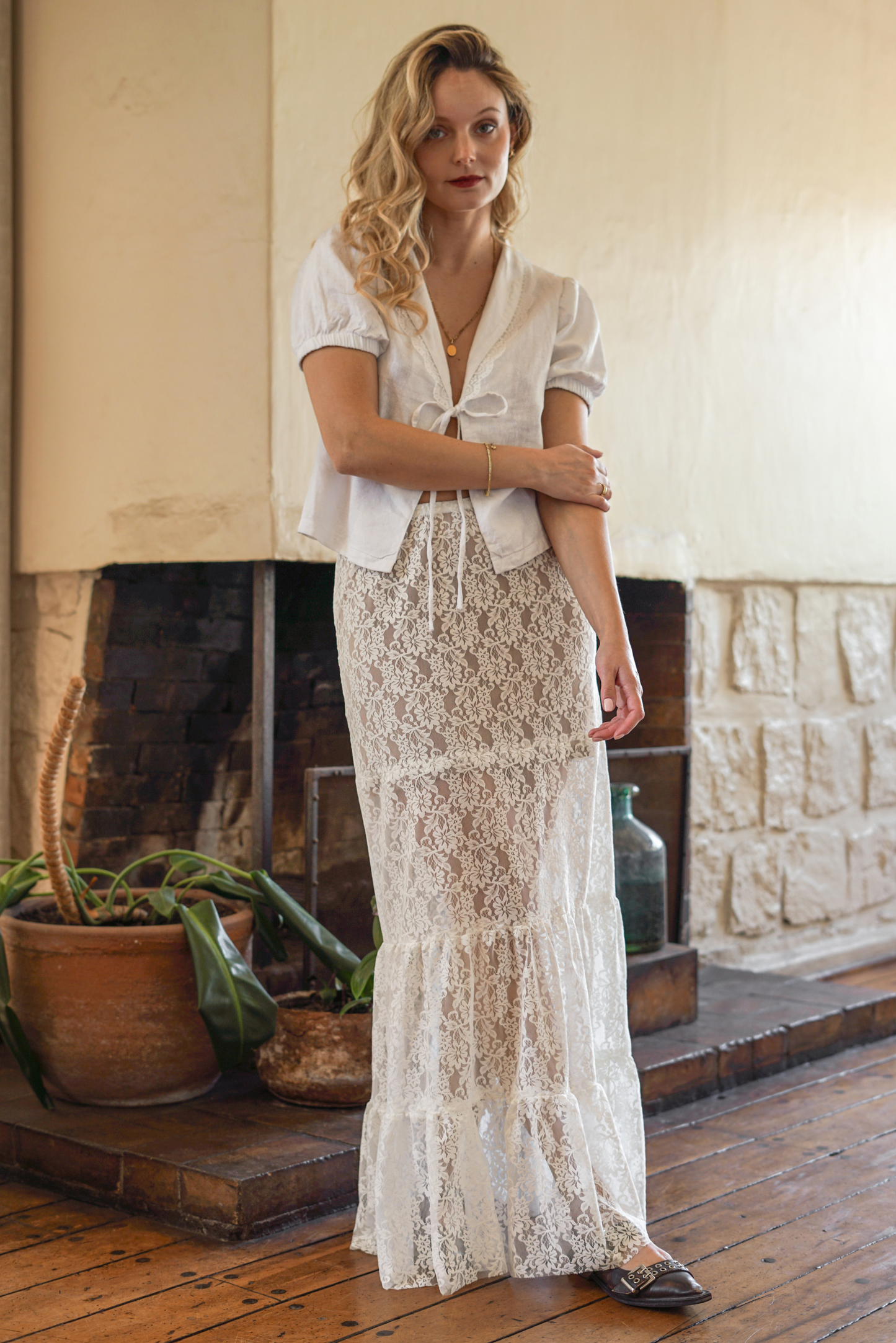 Blusa Mujer Lino Blanco - Blusa Tulipán