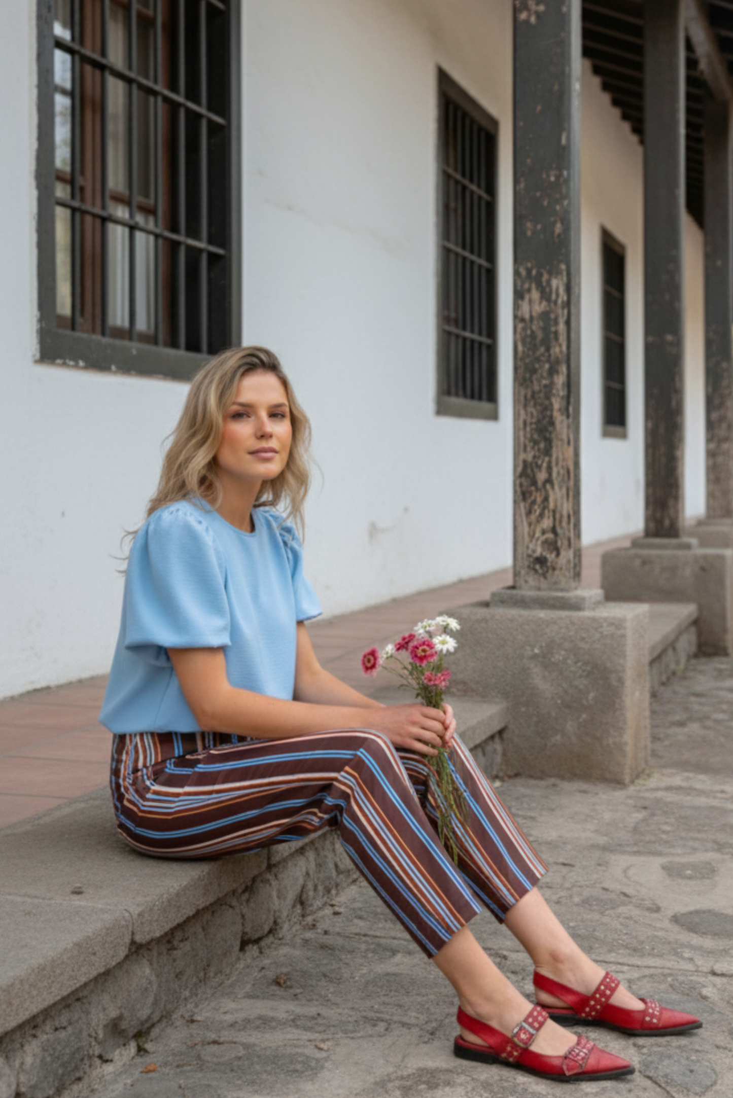 Blusa Mujer Celeste - Blusa Emma Manga Corta