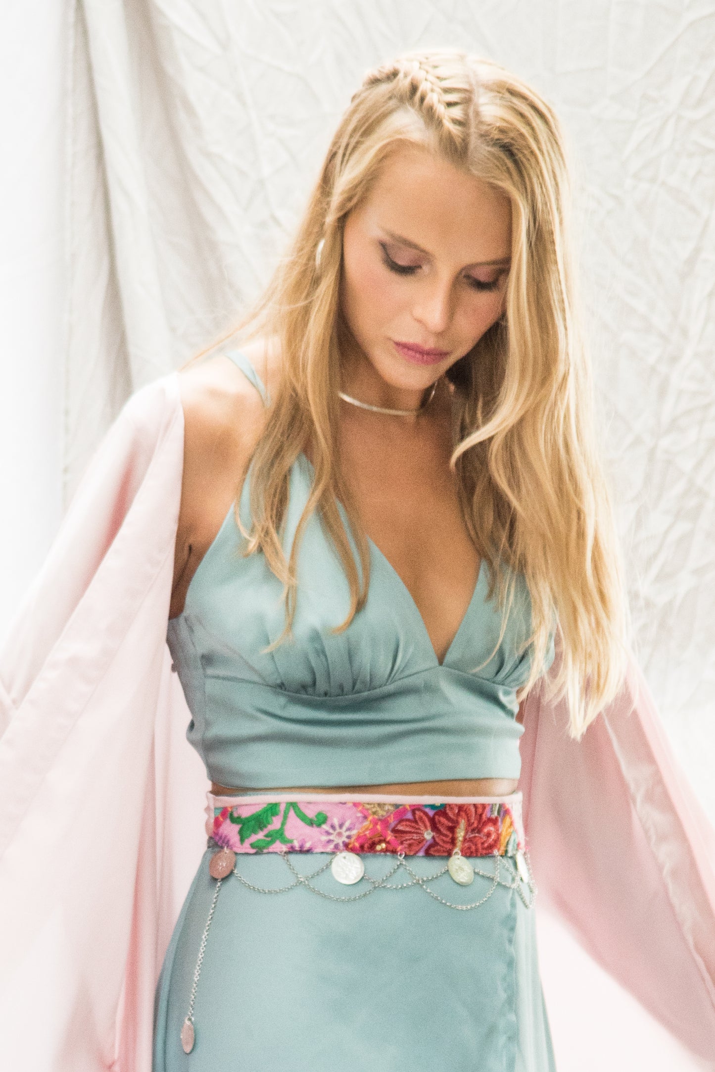 Top Seda Fiesta Mujer Celeste - Leia