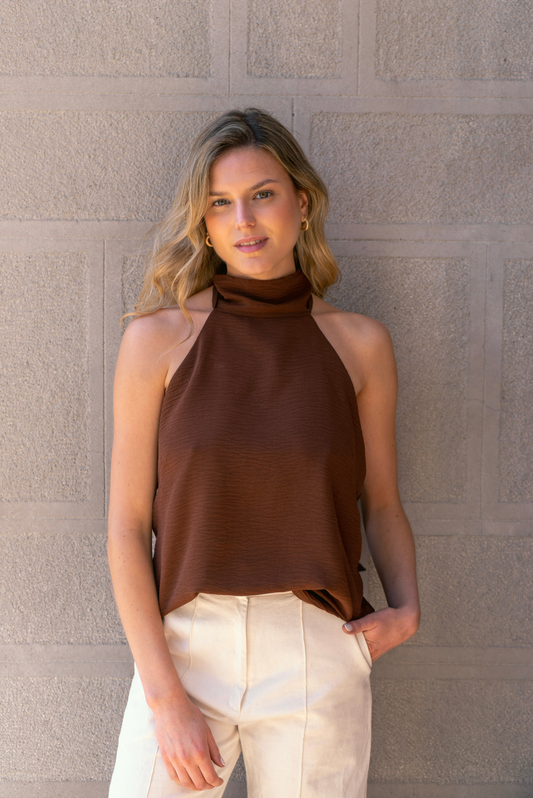 Top mujer café - Top Halter Café