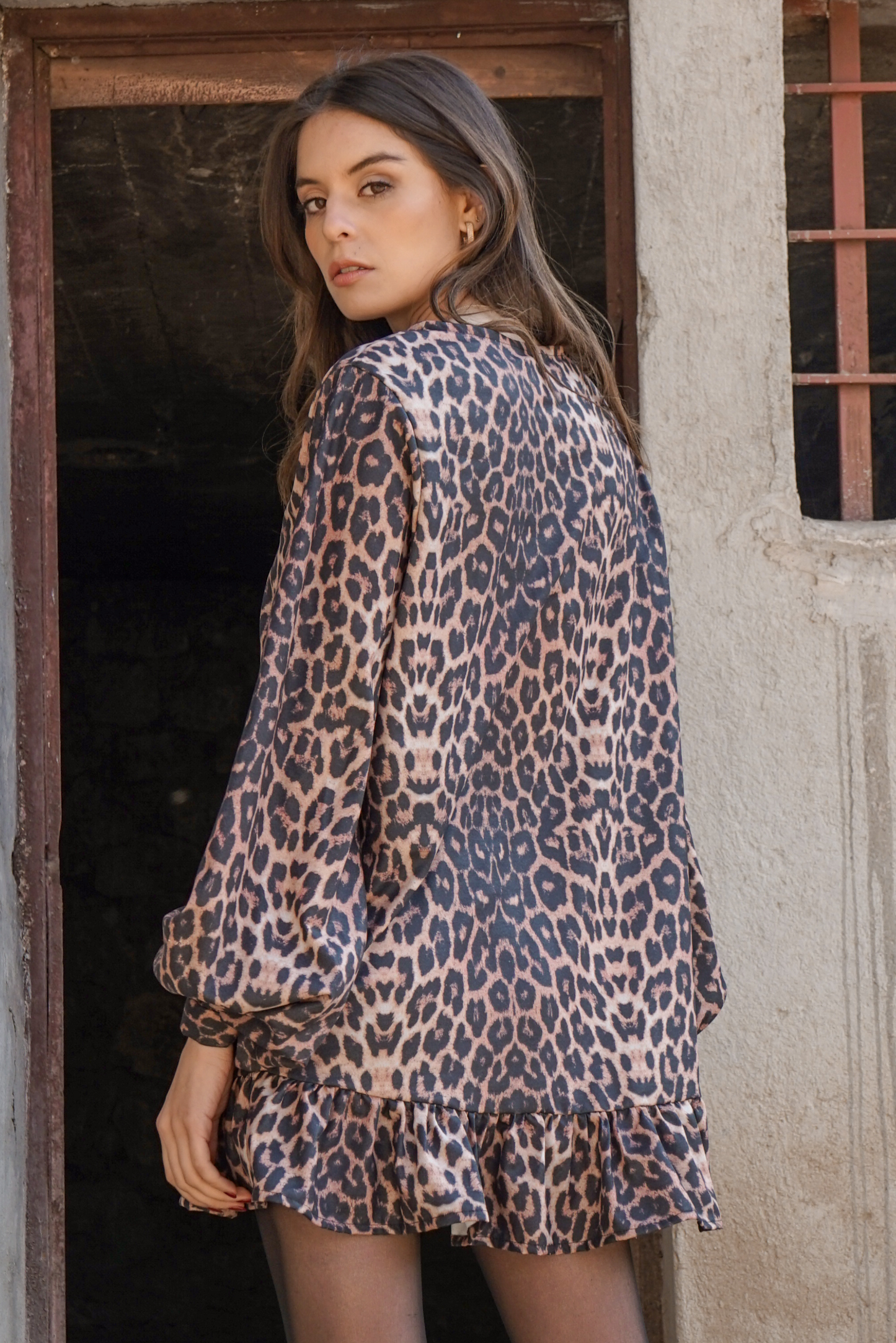 Vestido mujer leopardo manga larga - Vestido Jolie