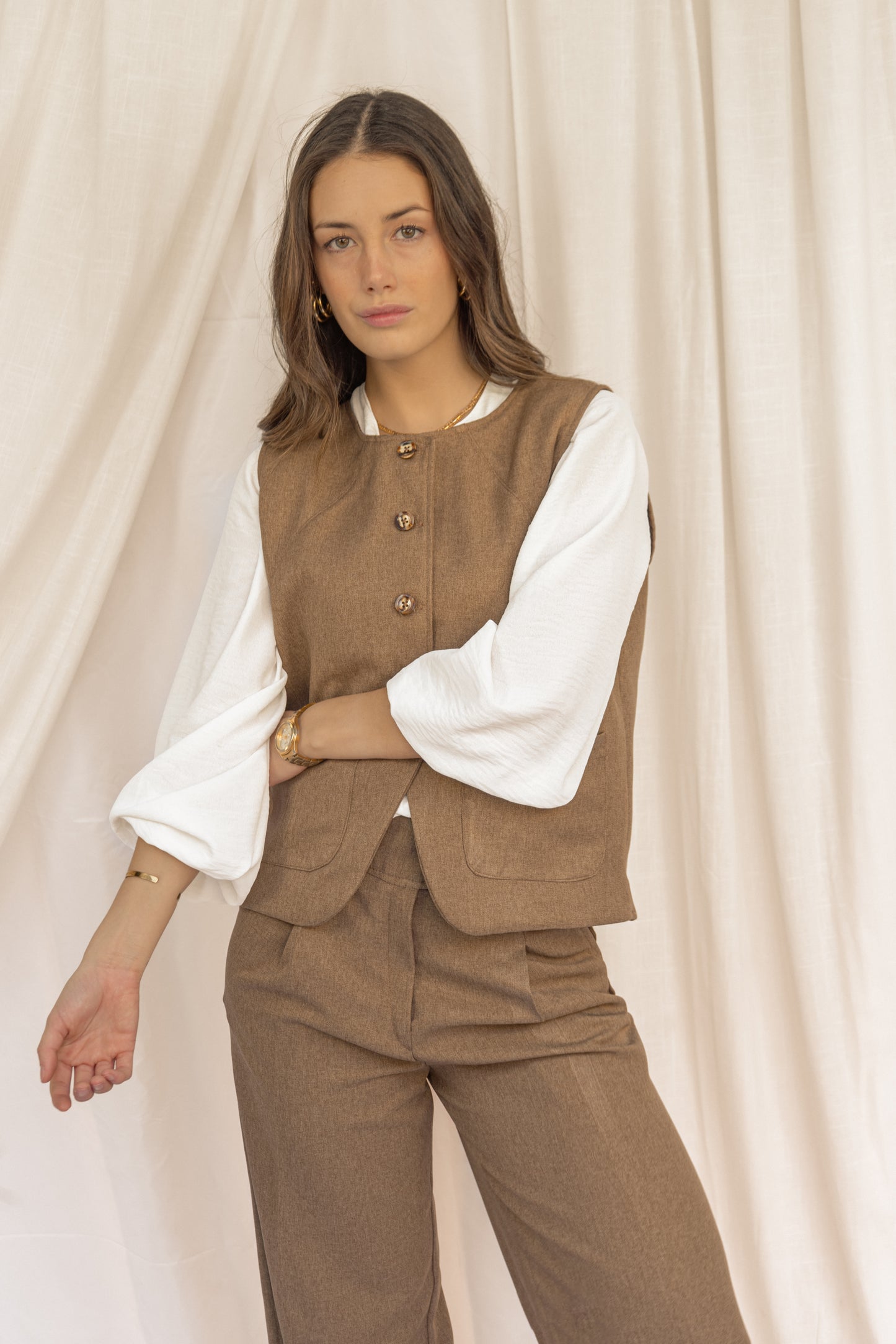 Vest traje mujer café - Vest Mocca