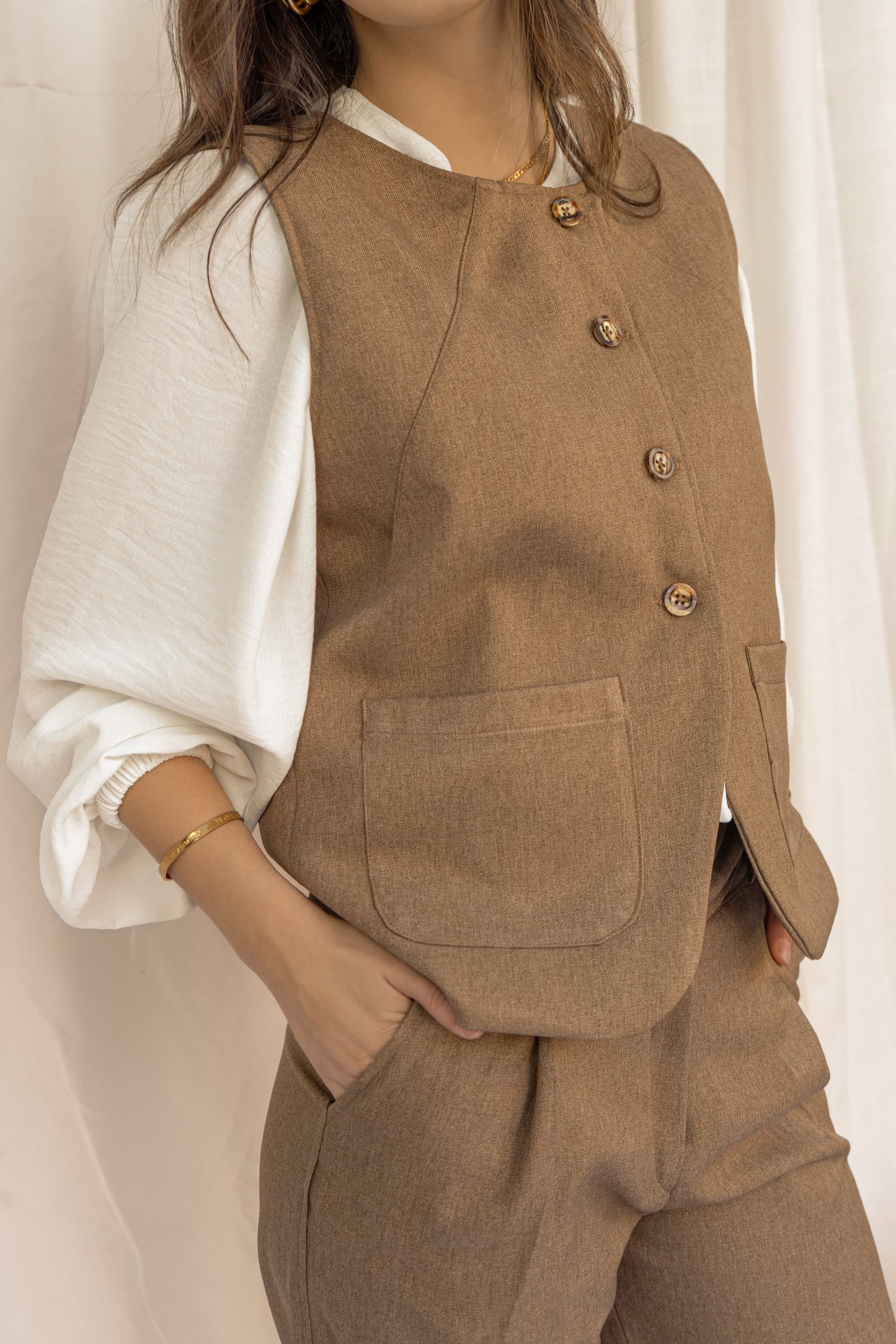 Vest traje mujer café - Vest Mocca