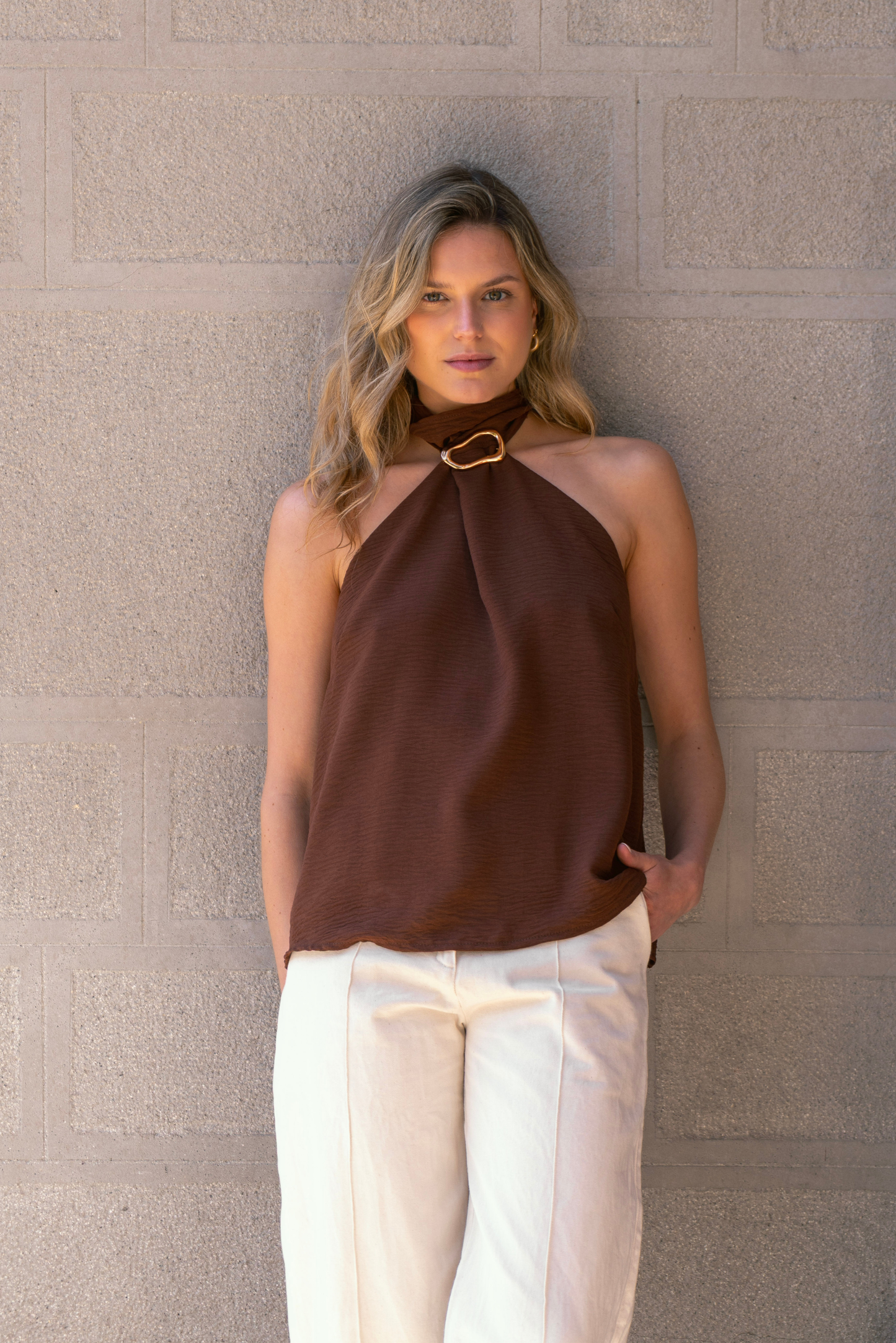 Top mujer café - Top Halter Café