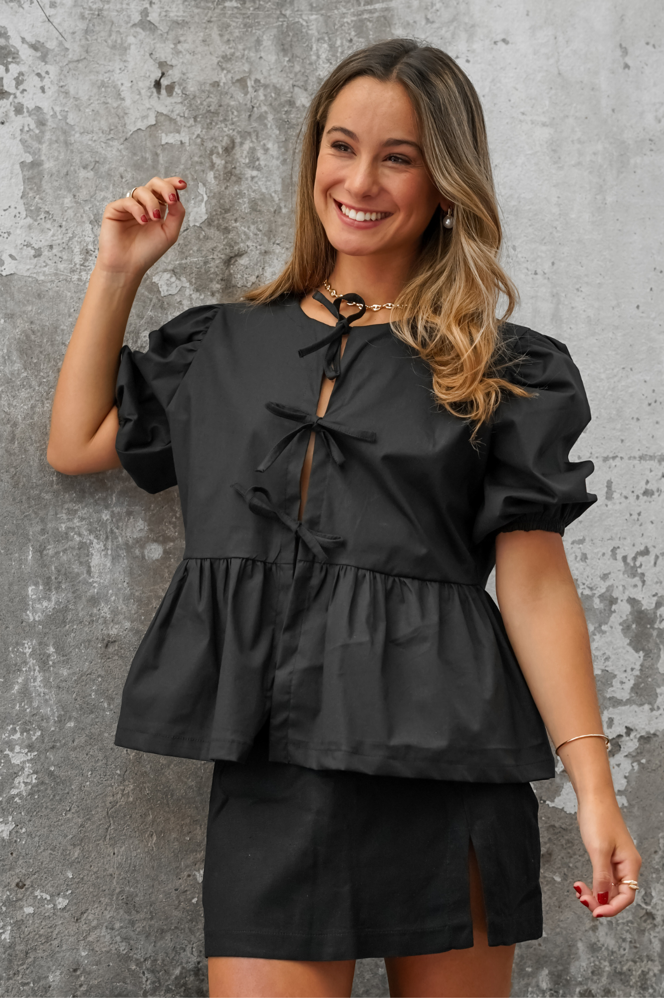 Blusa negra mujer manga corta - Blusa Camille